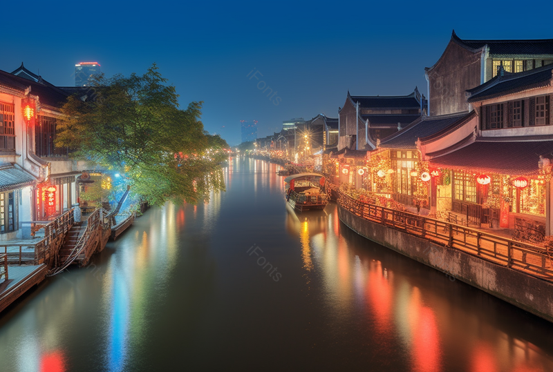 夜景夜晚夜幕下的古镇长街小桥流水运河摄影背景,高清,摄影图,摄影图片,图片大全,摄影图免费下载